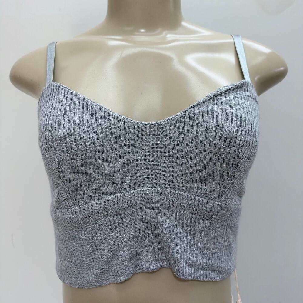 NWT Eberjey Elon Relaxed Ribbed Bralette Small Grey Longline Wireless Adjustable